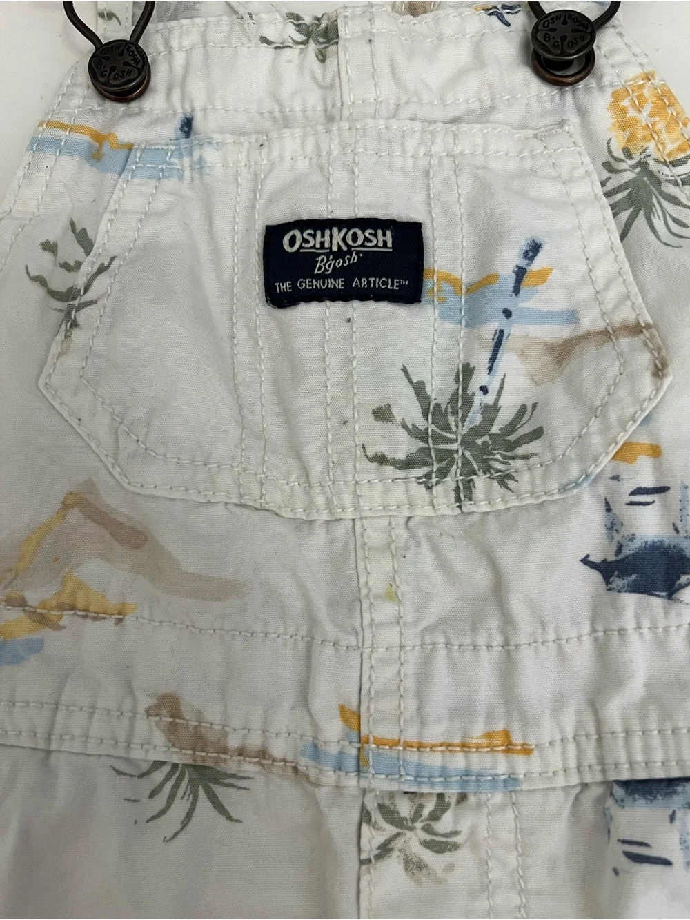 OshKosh B'gosh Cream Tropical Print Toddler 100% Cotton Overalls Size 18 Months